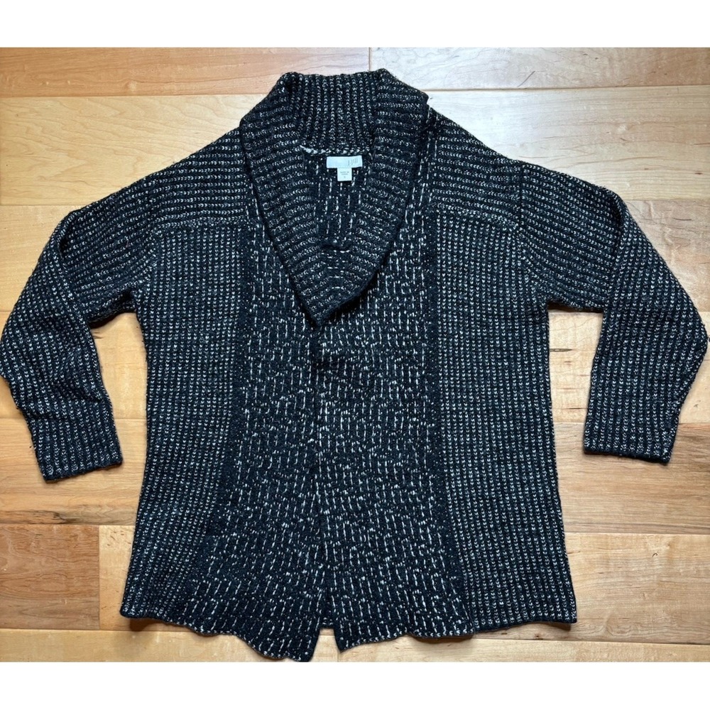 J. JILL Open Front Shawl Collar Cardigan Women Sz S Black & Beige Mixed Stitch‎
